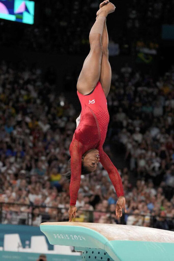 Simone Biles doing a vault at the 2024 Olympics