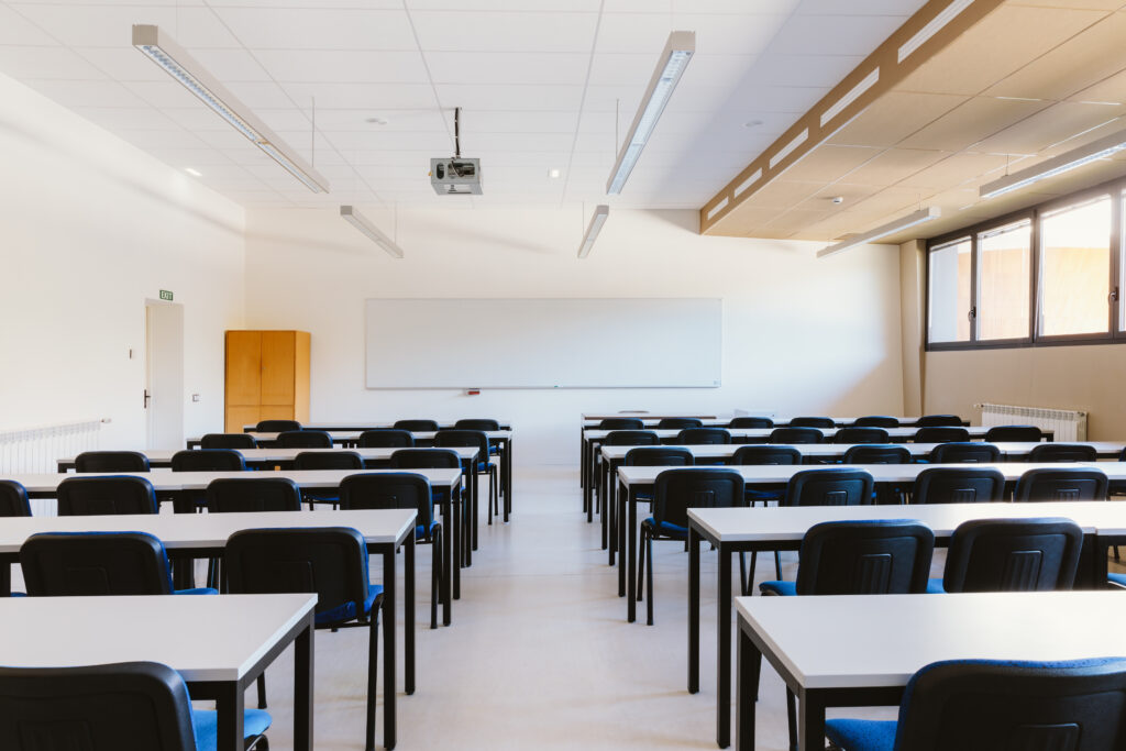 a photograph of an empty classroom